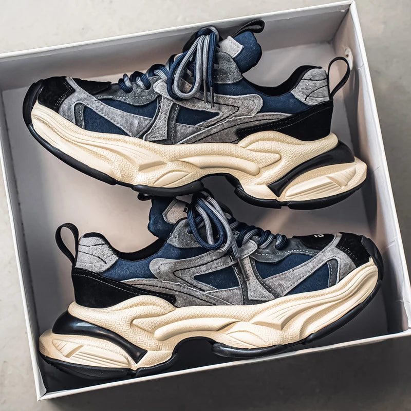 Lacing up Men's and Women's Couple Sport Shoes 2025 Thick Sole Luxury Design Casual Retro Dirty Casual Sneakers Breathable Upper