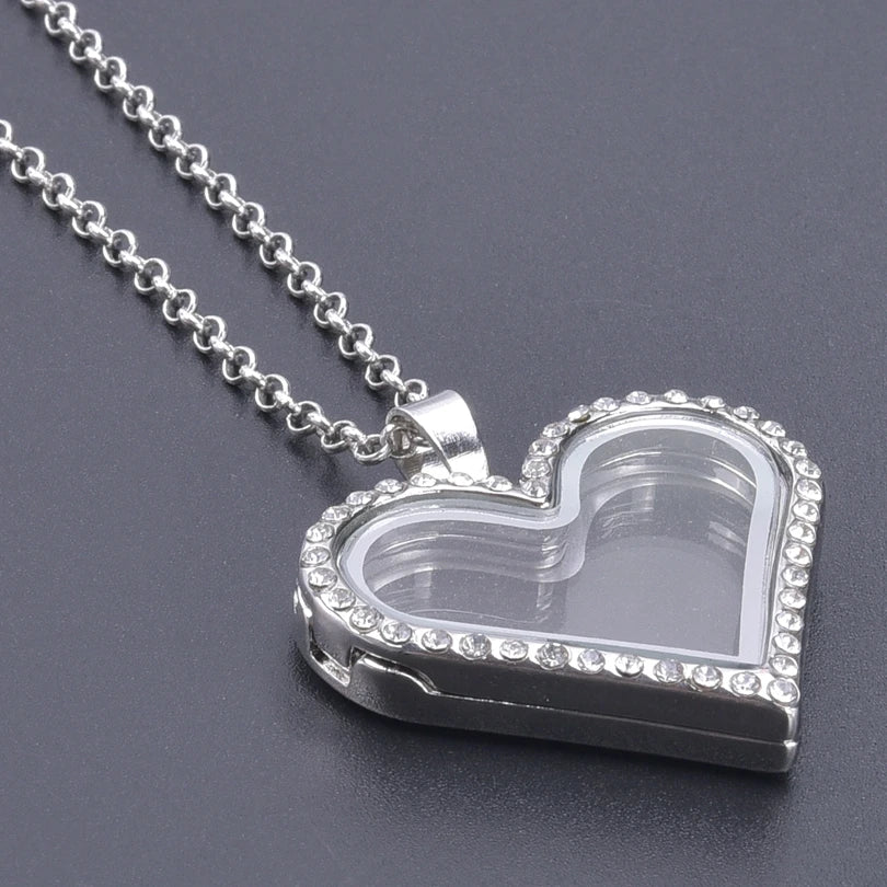 Silver-Tone Heart-Shaped Glass Reliquary Locket Pendant With Antique Filigree Keepsake Window — Silver | KIMLUD