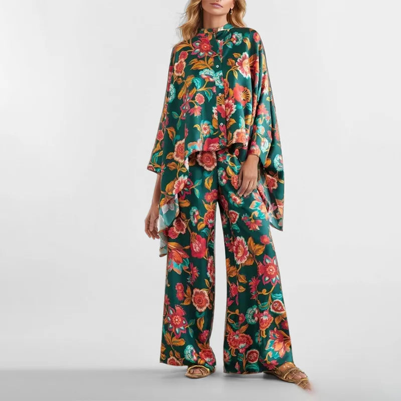 Two Piece Set – Irregular Geometric Print – Wide Leg – | KIMLUD