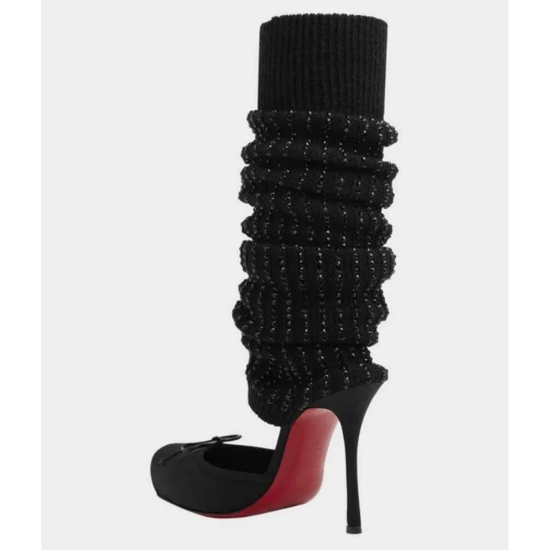 Knee-High Boots High-Heeled Square-Toe — Multicolor | KIMLUD