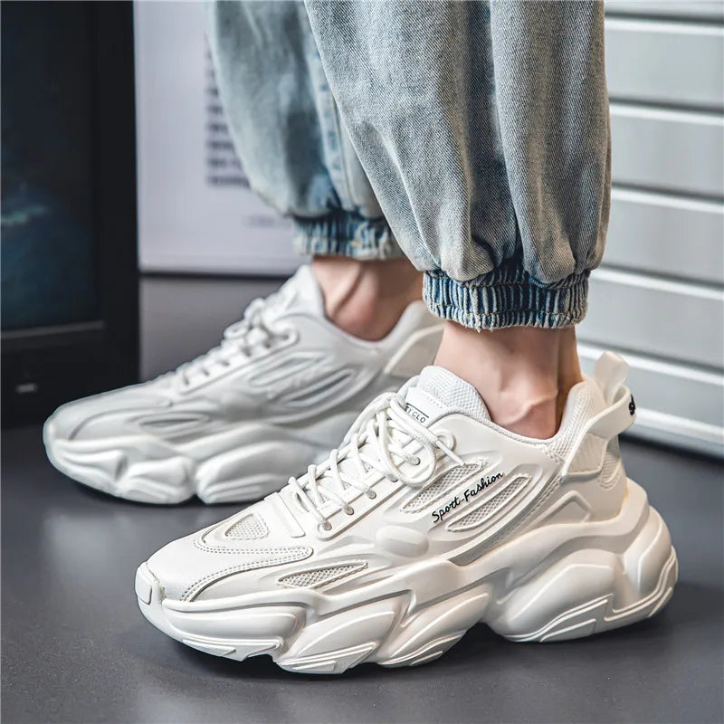 Lux Leather Sneakers Platform High Sole — White | KIMLUD
