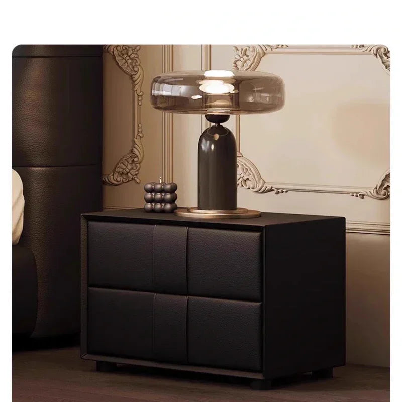 Obsidian Leather King Size Bed With Office Headboards And Frame — Black | KIMLUD