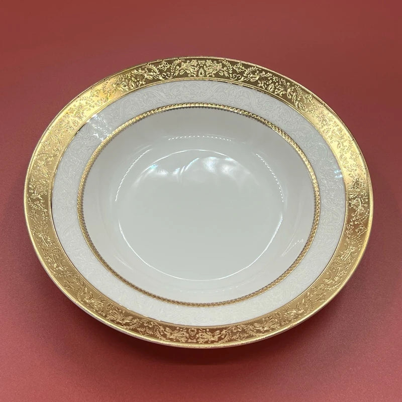 Bone Porcelain Dinner Plate With Gold Edge — White | KIMLUD