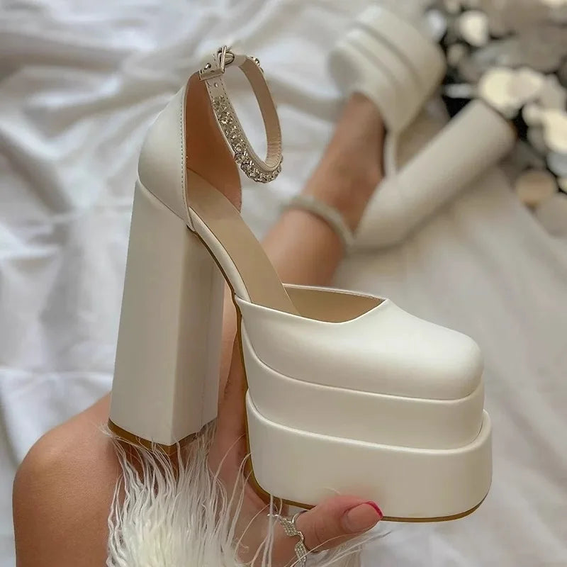2025 Spring Platform Women Mary Jane Shoes Fashion Crystal Bukle Sexy High Heel Wedding Party Shoes