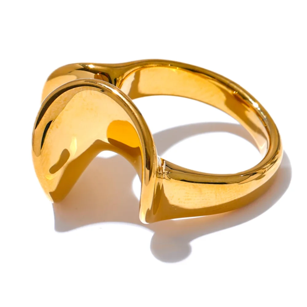 Yhpup Stylish Unique Stainless Steel Irregular Geometric Ring Personalized Smooth Metal Rust Proof Finger Jewelry Accessories - KIMLUD