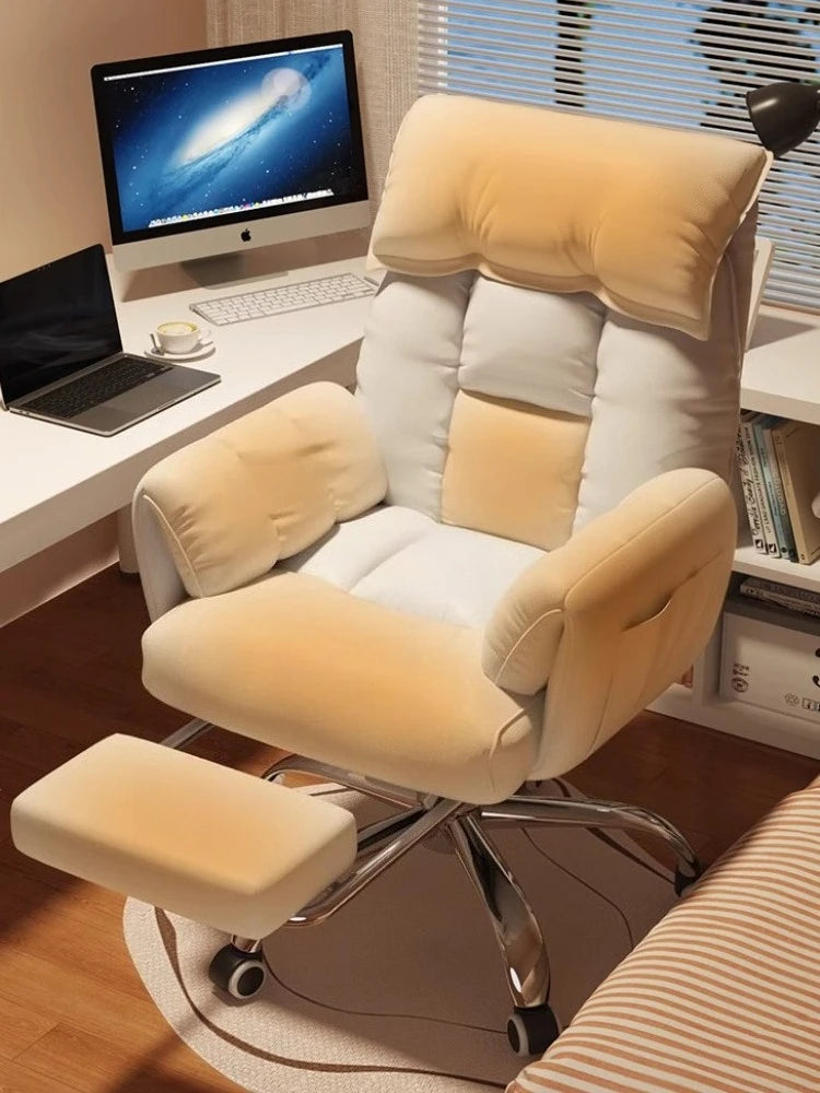Fabric Ergonomic Office Chair With Footstool — White | KIMLUD