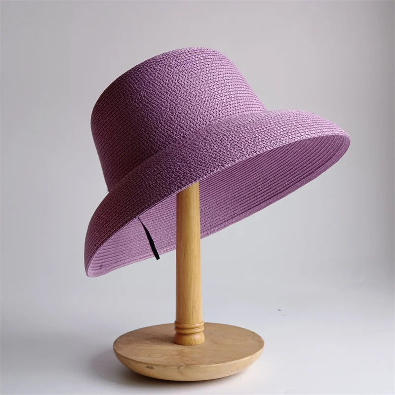 Panama Straw Floppy Sun Hat — Black With Ivory Ribbon | KIMLUD