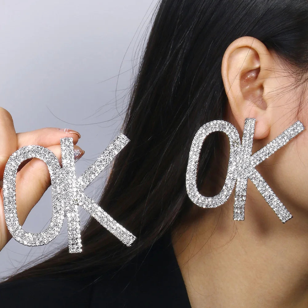 Statement Letter Jewelry Rhinestone — Gold | KIMLUD