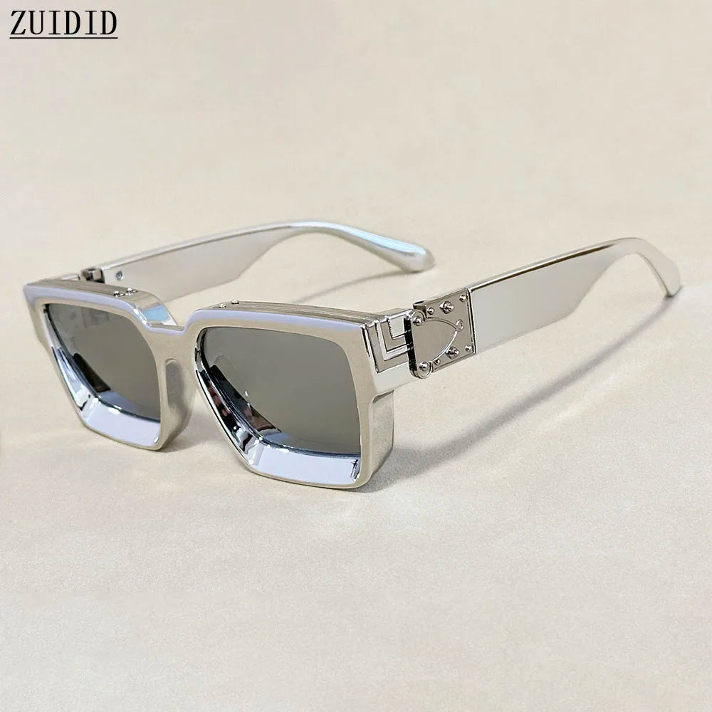 Resin Square Sunglasses Vintage Millionaire Style — Silver | KIMLUD