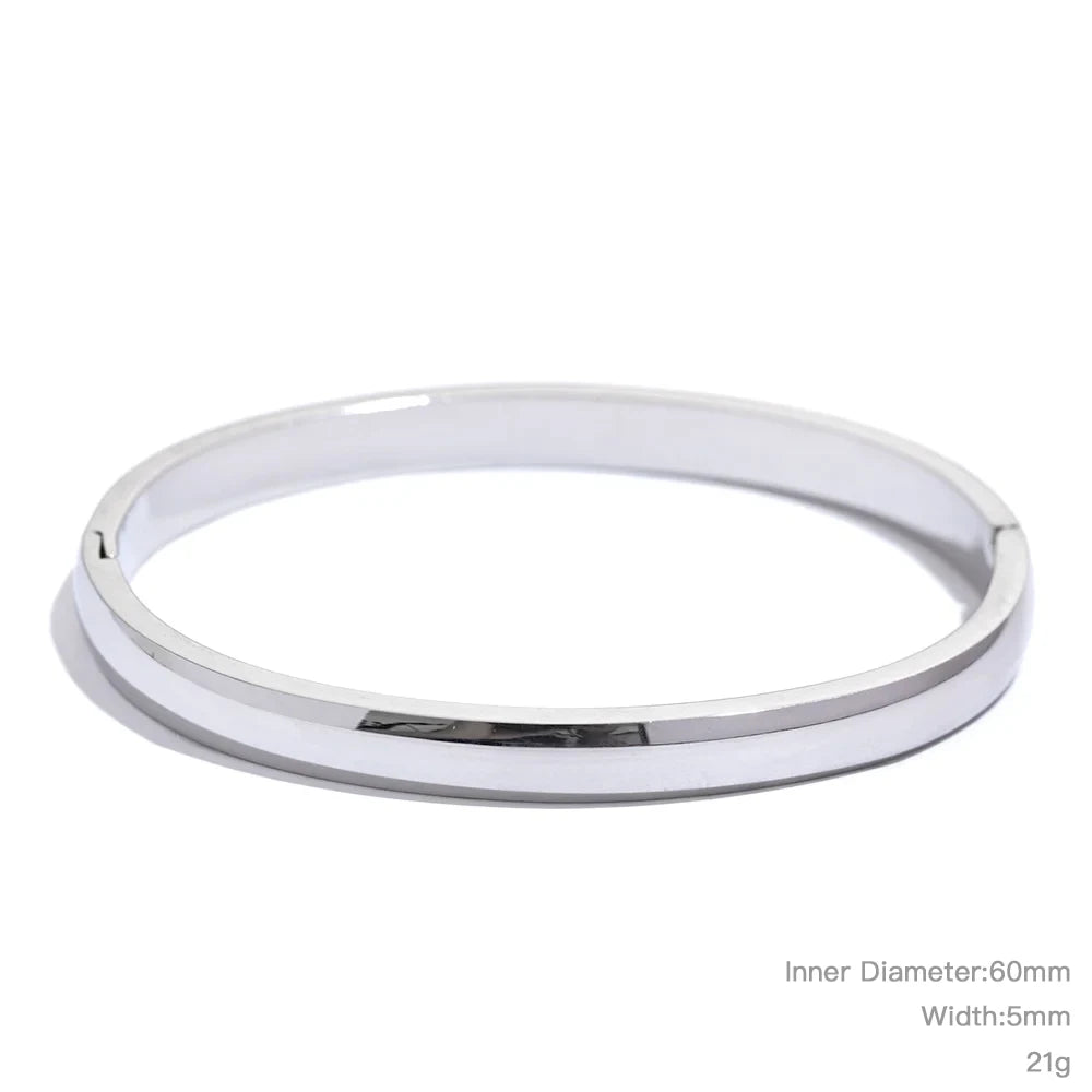 Yhpup 60mm Waterproof 316L Stainless Steel Round Smooth Bracelet Bangle Women Minimalist 18k Gold Color Texture Charm Jewelry - KIMLUD