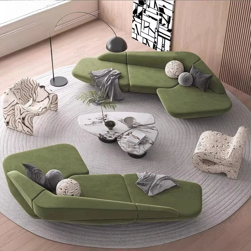 Modern Curved Leather Luxury Sofas — Gray | KIMLUD