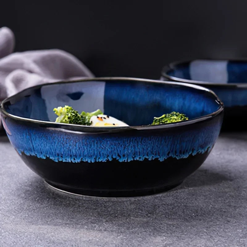 Bone China Bowl Irregular Japanese-Inspired Shape With Soft Flared Rim — Blue | KIMLUD