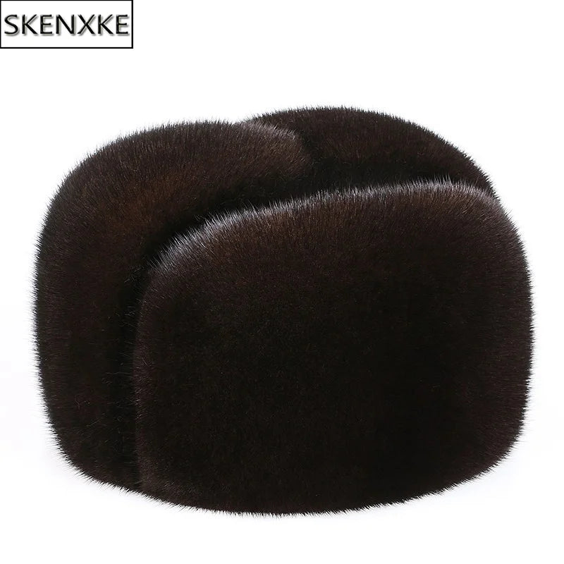 New Fashion Men's Real Mink Fur Cap Men Natural Mink Fur Hat Winter Warm Top Hat Headgear Beanie Beret Natural Real Mink Fur Cap