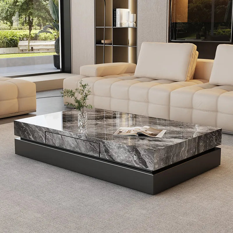 Italian Minimalist Coffee Table Rock Slab Countertop — Charcoal Gray | KIMLUD