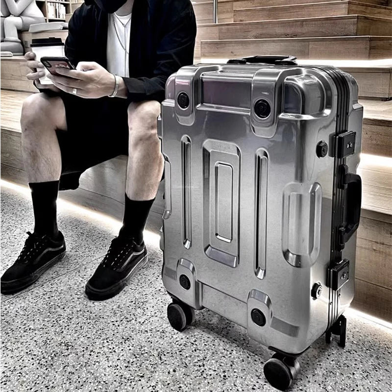 Aluminum Frame Solid Luggage With Wheels — Silver | KIMLUD