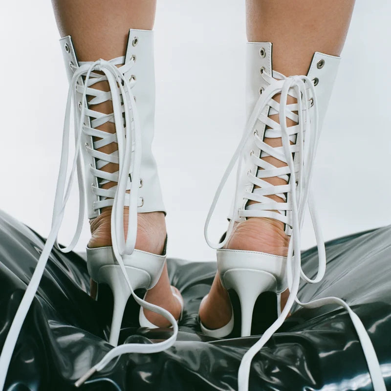 Leather One Word Belt Strap Heels — Black | KIMLUD