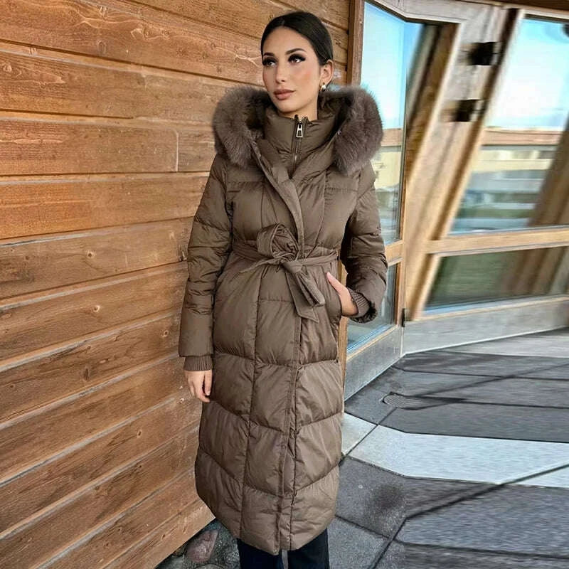 Warm Women's Puffy Quilted Hooded Long Cotton Coat Loose Solid Stand Collar Lace Up Zipper Overcoats 2025 Winter Lady Outwear