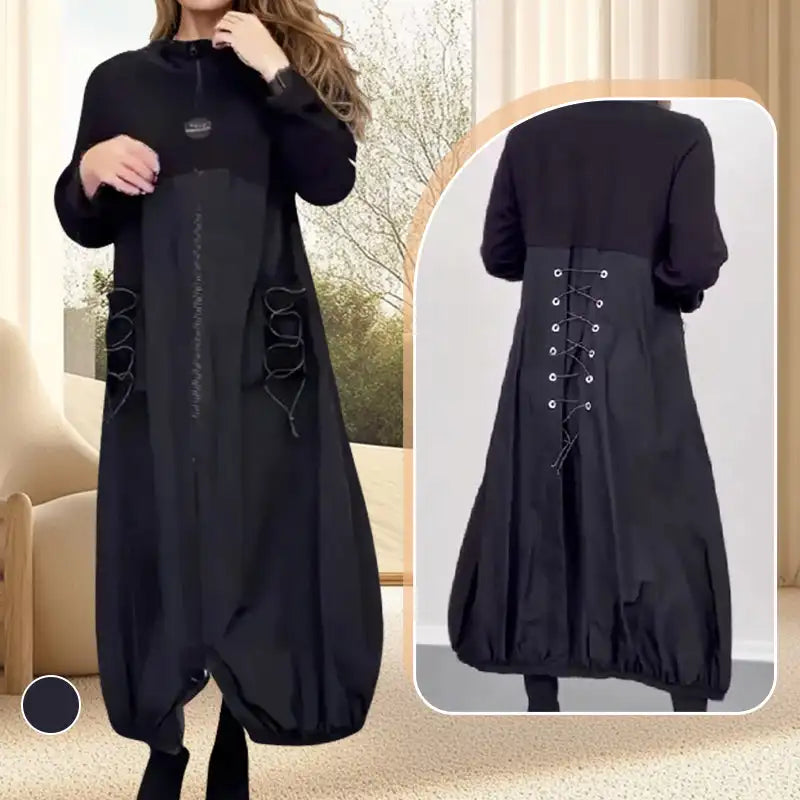 Women's Loose Shirt Dress Long- Sleeved With Mocha Collar And Drawstring Fashion High Quality Casual Dress Visually Stretched