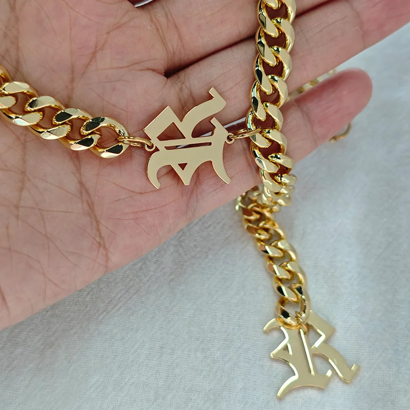 Choker Necklace – Initial Letter Drop – Gold Plated – Gold | KIMLUD