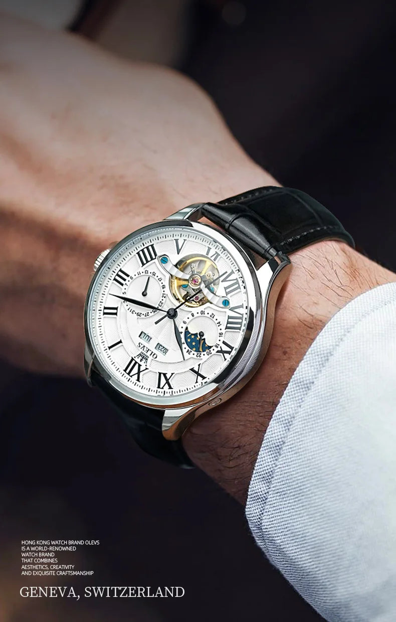 Moon Phase Mechanical Watch Automatic Self-Wind — Silver | KIMLUD