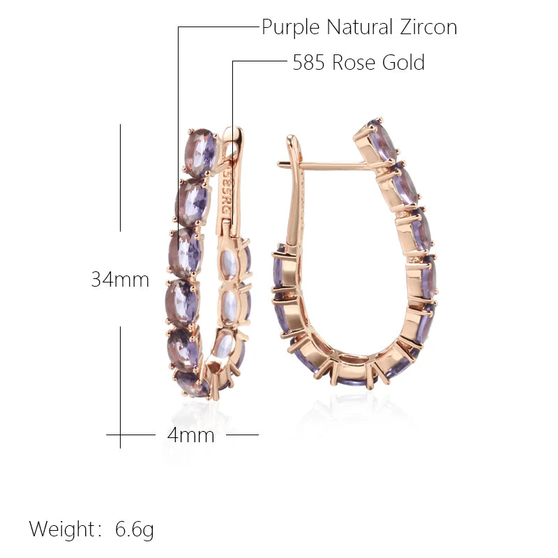JULYDREAM Full Oval Purple Zircon 585 Gold Color Hoop Earrings Women Luxury Geometric Jewelry Party Wedding Accessories