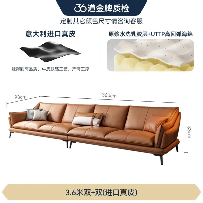 European Designer Leather Sofa Set Double Living Room Sofas With Foot Stool — Charcoal | KIMLUD
