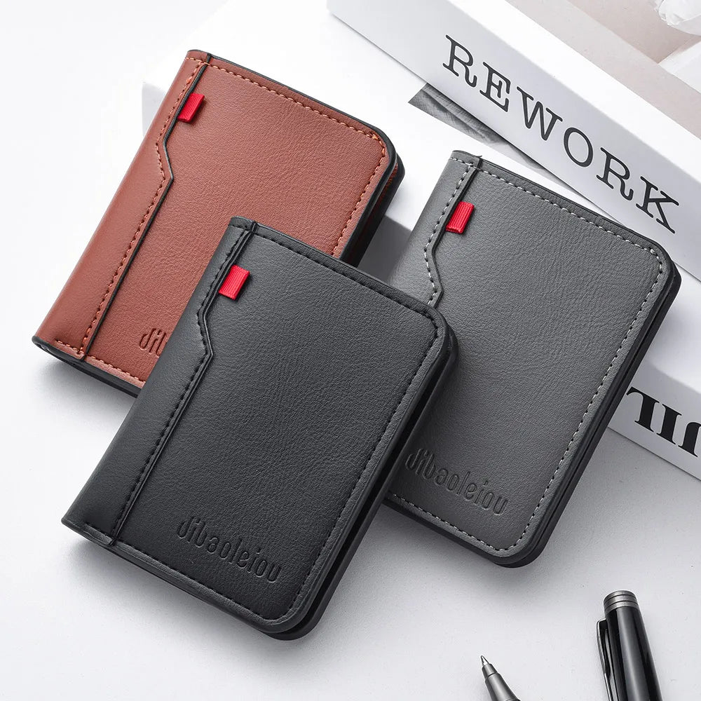 Ultra-thin Mini Soft PU Leather Card Wallet Vertical Slim Holder — Black | KIMLUD