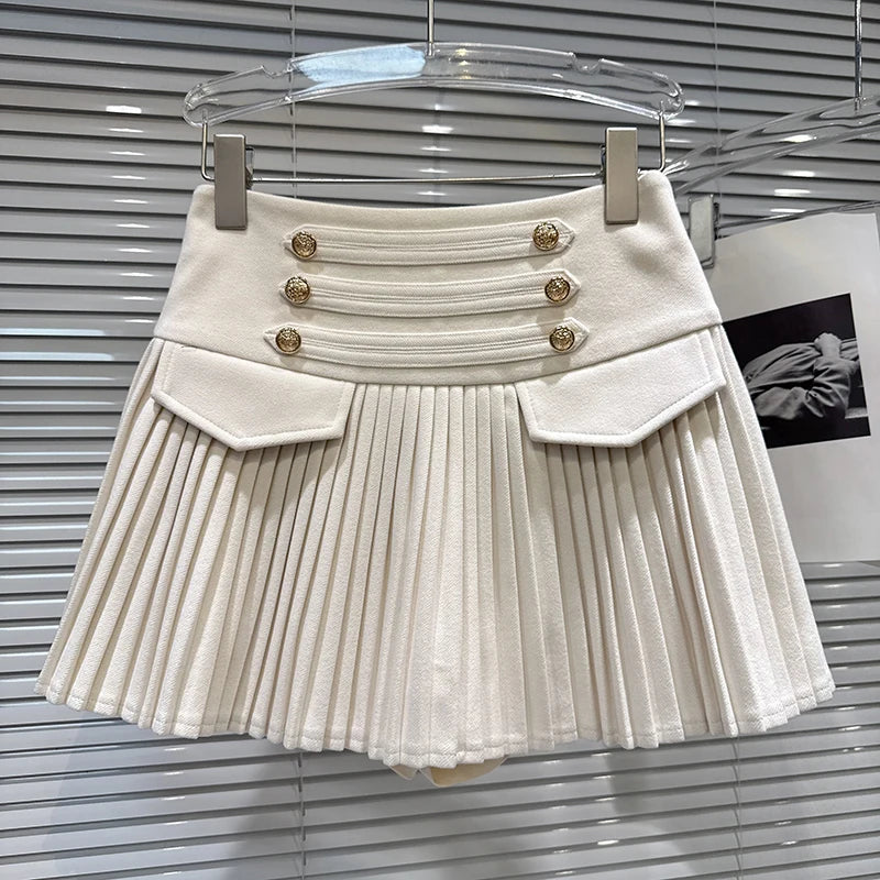 A-Line Skirt – High-Waisted Pleated – Polyester Blended | KIMLUD