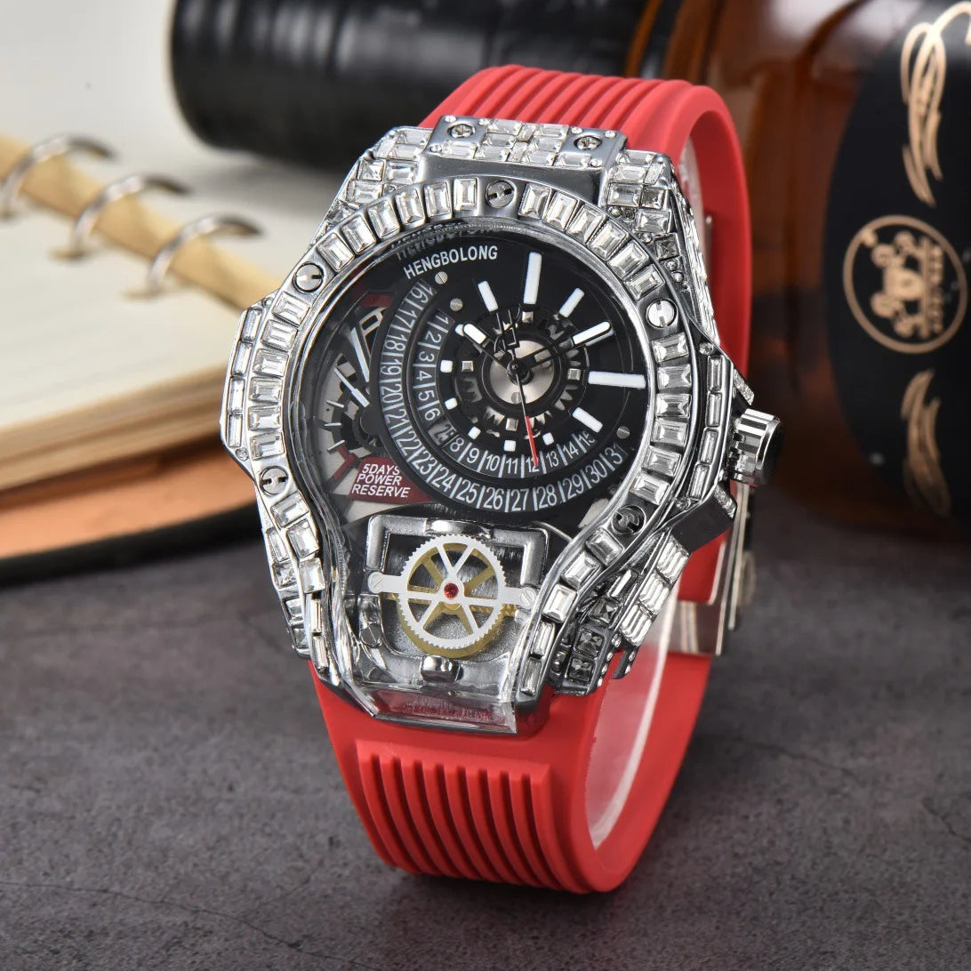 Luxury Diamond Case Mens Quartz Watches — Black | KIMLUD
