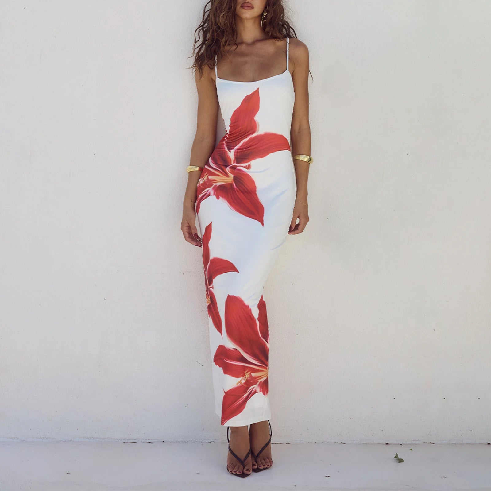 Women Cocktail Bodycon Dress  Split Bodycon Party Floral Print Spaghetti Strap Dresses Sexy Female Summer Outfits Streetwear