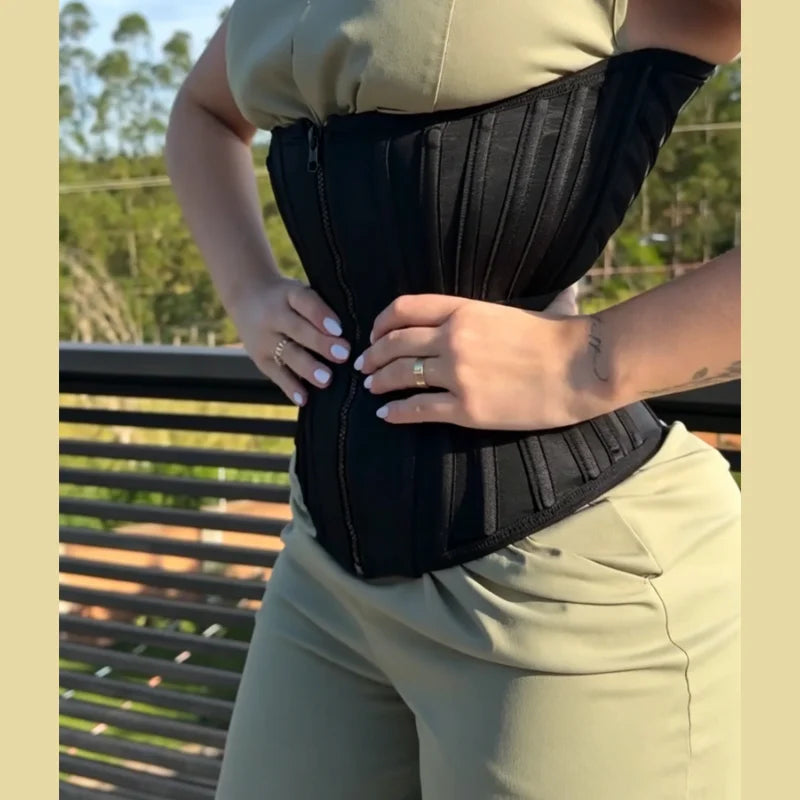 Women's Waist Trainer Corset With Belt - Zipper Closure & Hookeye Buckle Design, Posture & Tummy Control Slimming Belt 18 Steel Bones, High Compression Shaper Tops For Workout & Daily Wear, Black, 2026 New Version