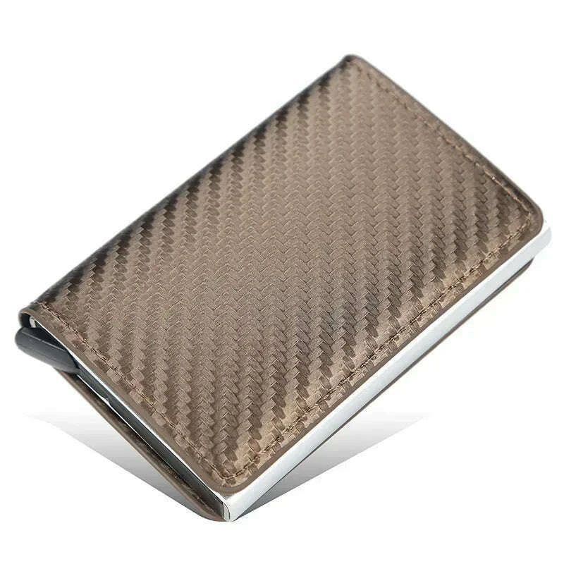 KIMLUD, Carbon Fiber Card Holder Wallets for Men RFID Portable Trifold PU Slim Mini Wallet Male Purses Wallet Women pasjeshouder, Bronze Carbon Fiber3, KIMLUD Womens Clothes