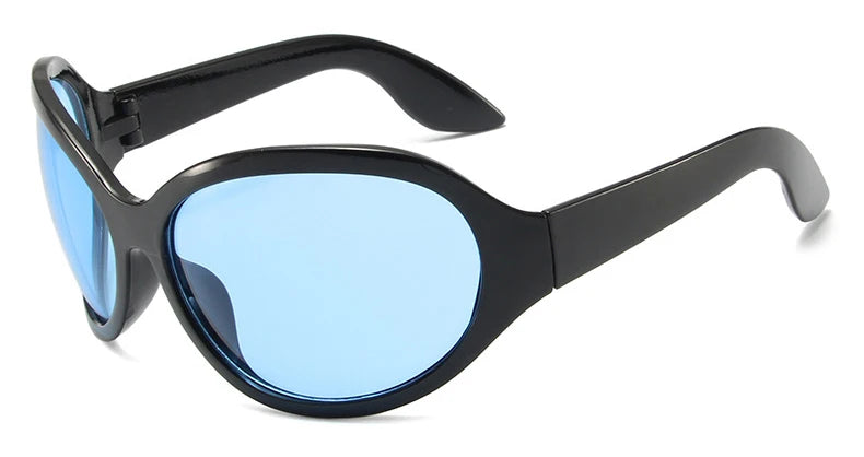 Oversized Y2K Sunglasses Wrap Around — Silver | KIMLUD