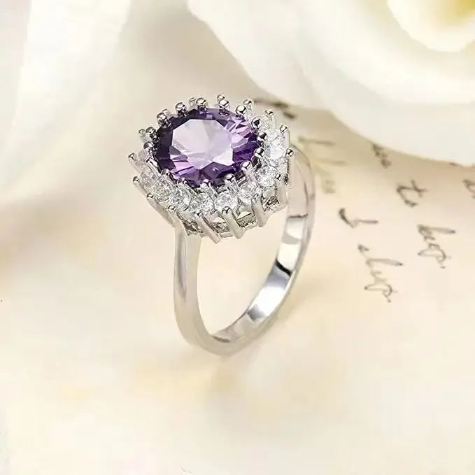 Bezel-Set Ring Oval Blue Zircon Center Stone — Blue | KIMLUD