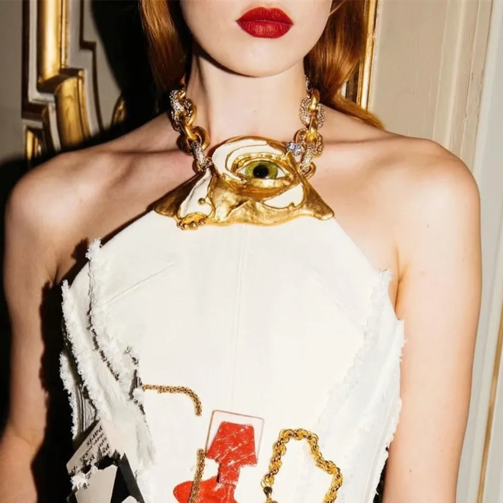Metal Alloy Statement Mask Charms Necklace — Gold | KIMLUD
