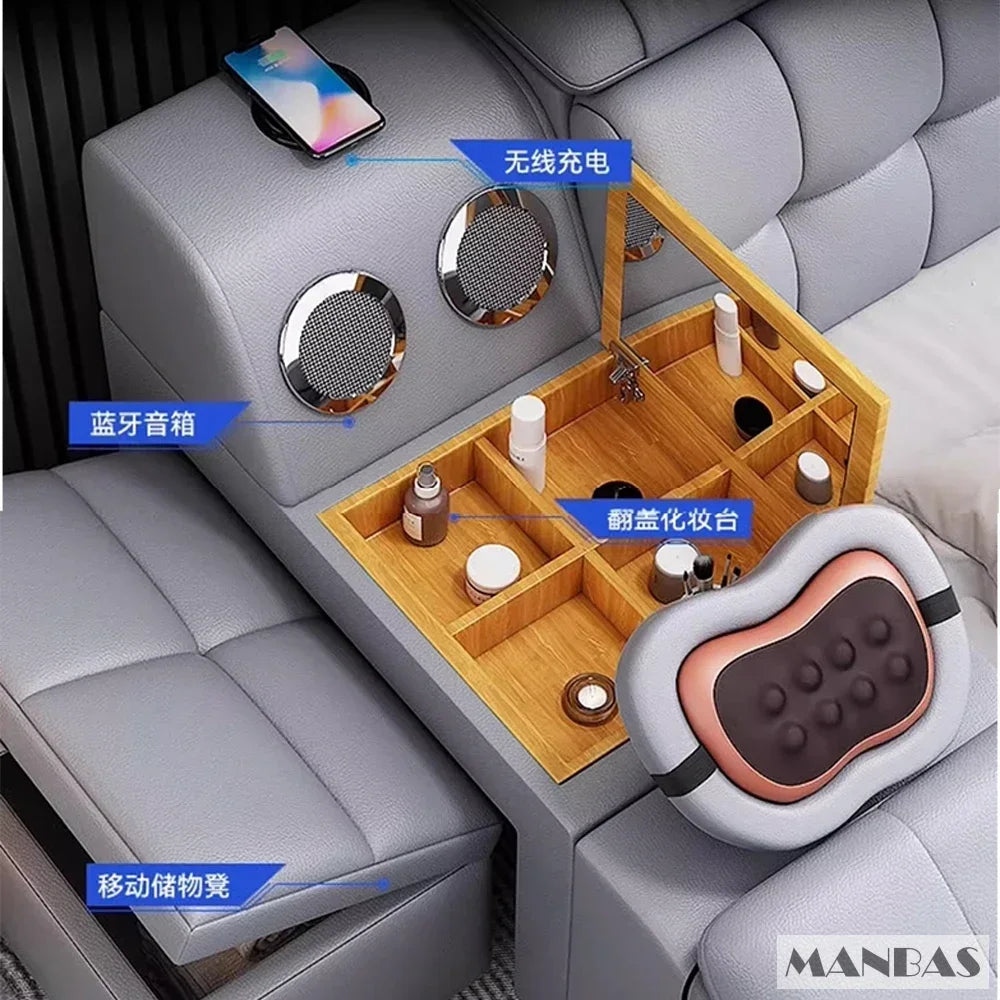 Genuine Leather King-Size Bed With USB Massage — Graphite Gray | KIMLUD