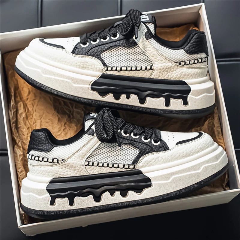 Men's Color-Blocked Thick-Soled Sneakers, Student Casual Wear-Resistant Skate Shoes, Breathable Street Fashion Men's Shoes 2026 New Model