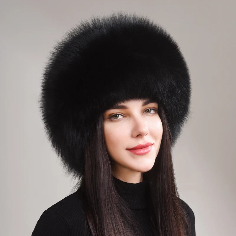 Hot Sale 100% natural Fox Fur Hat Women Caps  Winter Warm Hat Thick Fur Cap Female Fashion For Women Hat With Earmuffs Hats
