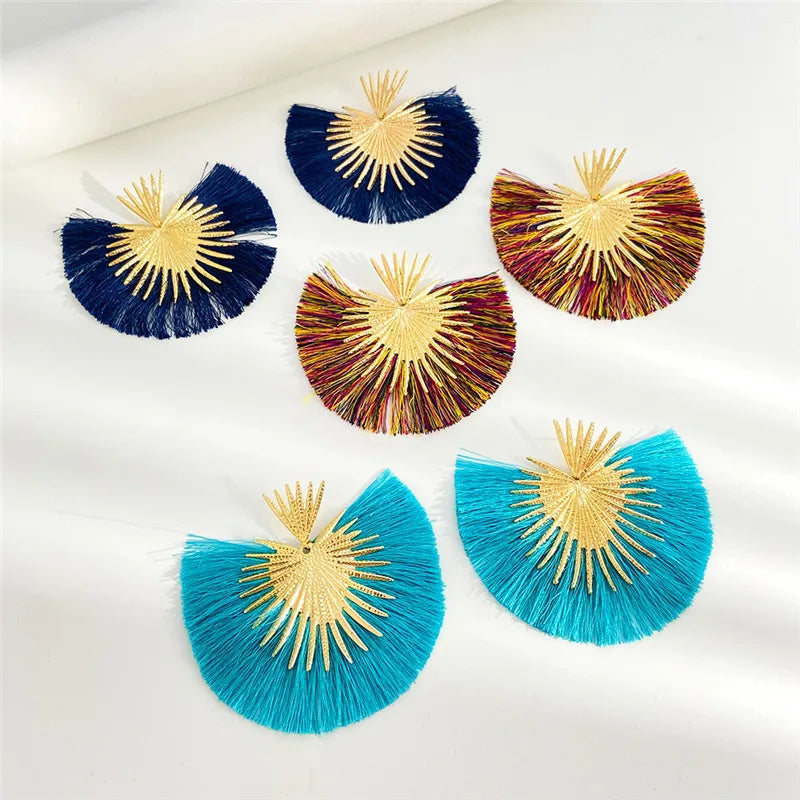 Drop Earrings Exaggerated Metal Tassel Long — Blue | KIMLUD