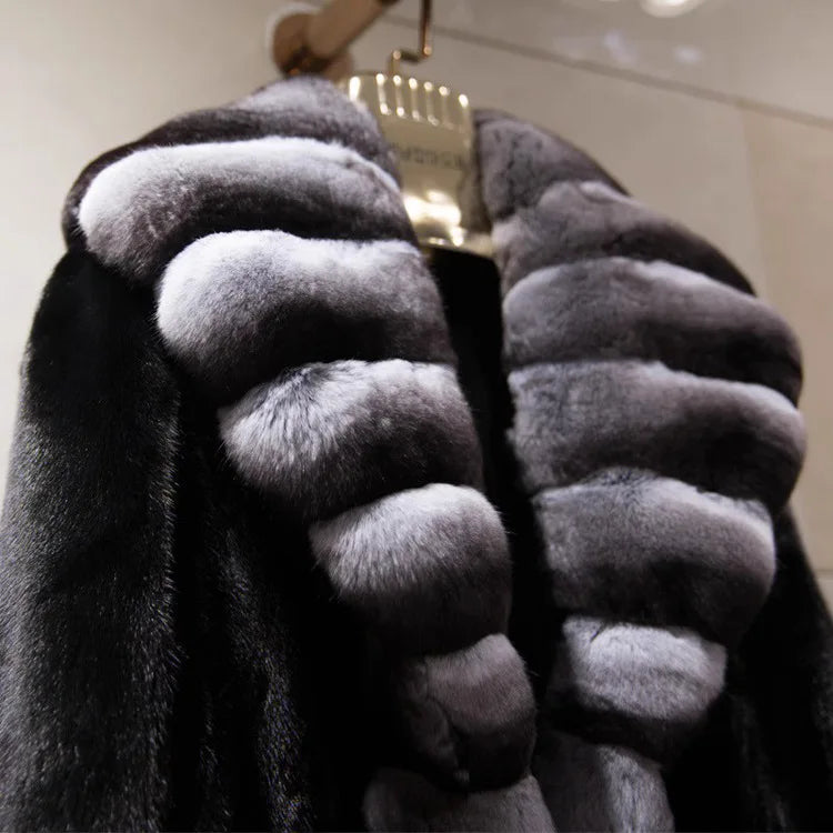 Long Faux Fur Coat Women Autumn Winter Large Jacket Overcoat White Turn Down Collar Pockets Thick Coat Warm Jackets Maxi Coats