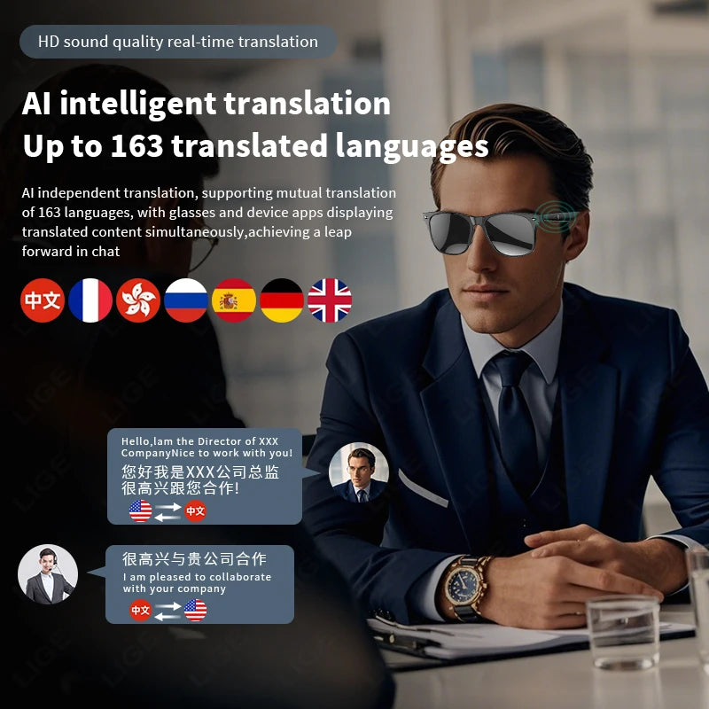 AI smart glasses AI intelligent voice video real-time translation Multiple lenses such as sunglasses,myopia,can be configured