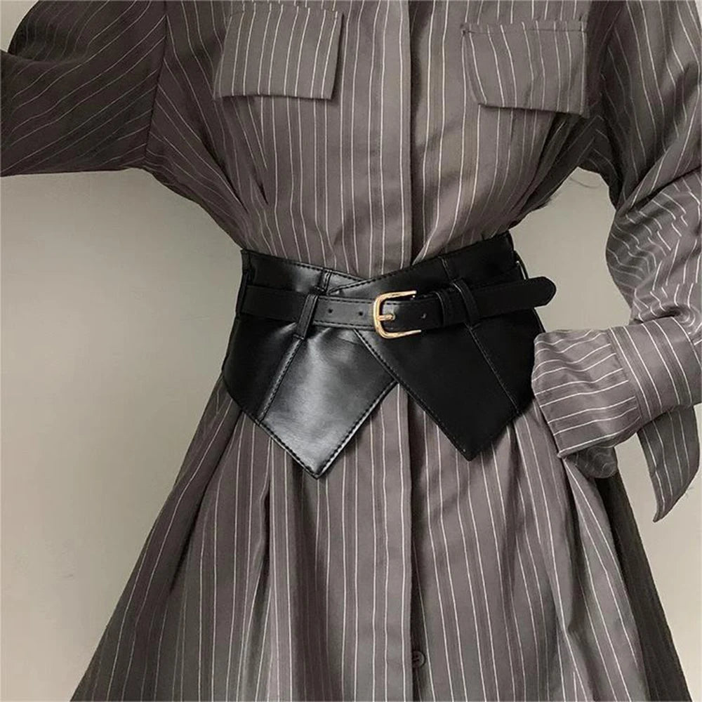 Belt – Wide Elastic Waistband – PU – Black | KIMLUD