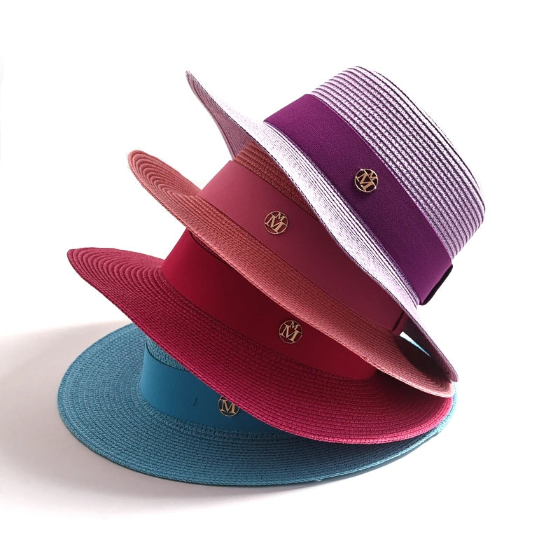 Hats and Caps Flat Brim Sun Hat with Ribbon — Natural | KIMLUD