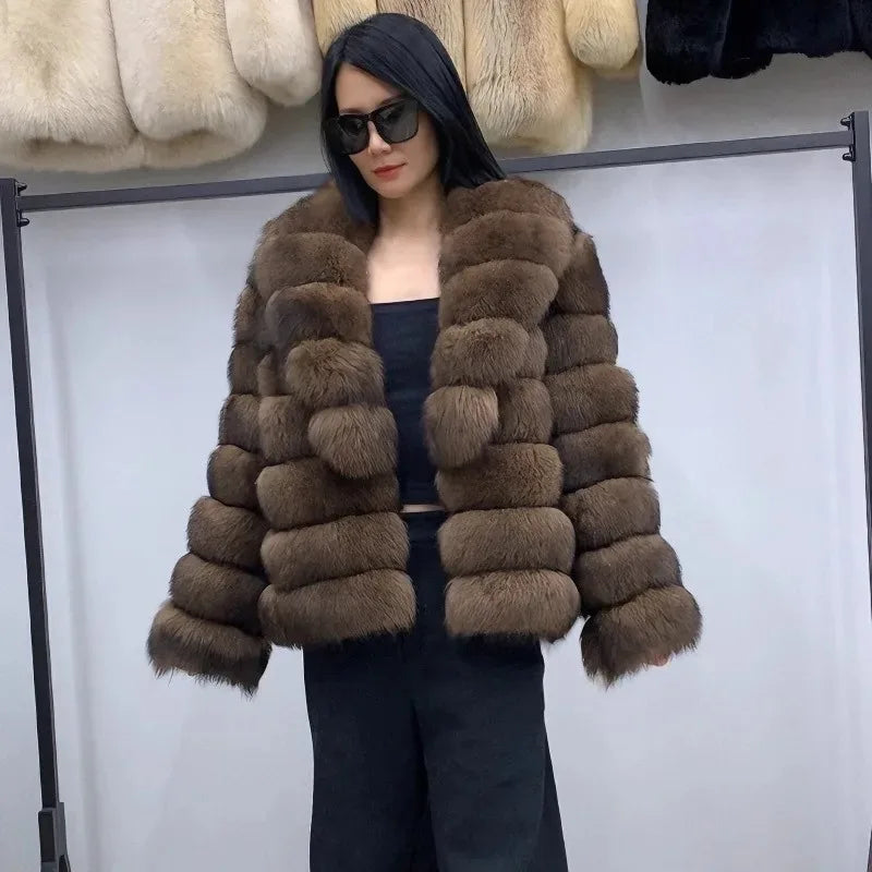 Fox Fur Coat – Winter High-End – Fox Fur – Colorful Sable | KIMLUD