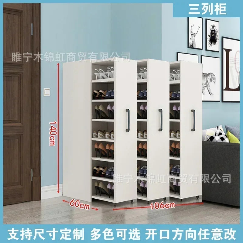 Sliding dustproof shoe cabinet, large capacity wheeled side pull shoe rack storage drawer type seam storage cabinet at home entr