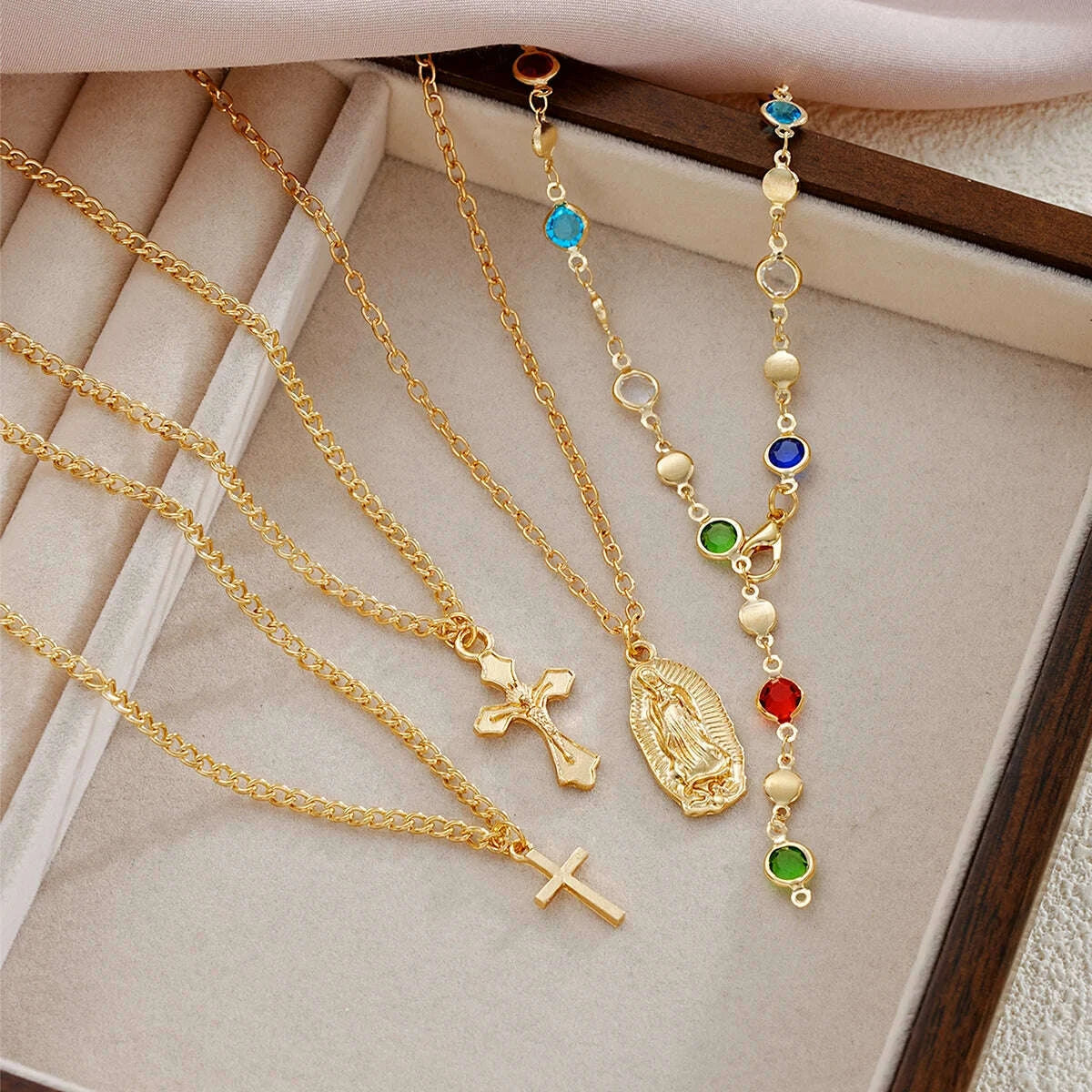 4pcsset-cross-colorful-crystal-necklaces-for-women-simple-gold-silver-color-y-shaped-pendant-necklace-set-new-christian-jewelrykimludkimlud-35576744