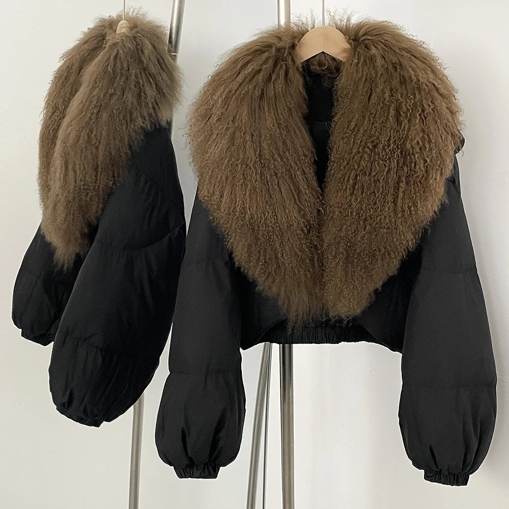 Down Coat – Real Fox Fur Trim – Duck Down – Natural | KIMLUD