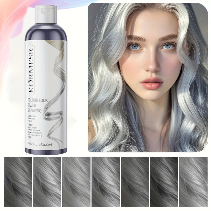 Unisex Silvery Lock Color Shampoo-Silver Fixing Shampoo,Color Locking & Brightening,Cleansing Care,Color Preservation Sleek Hair