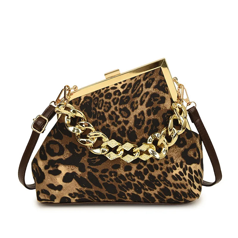 Fashion Leopard Print Purse and Handbags Thick Chain Hand-held Crossbody Bags for Woman Shoulder Bags Trend Designer Bag Сумка