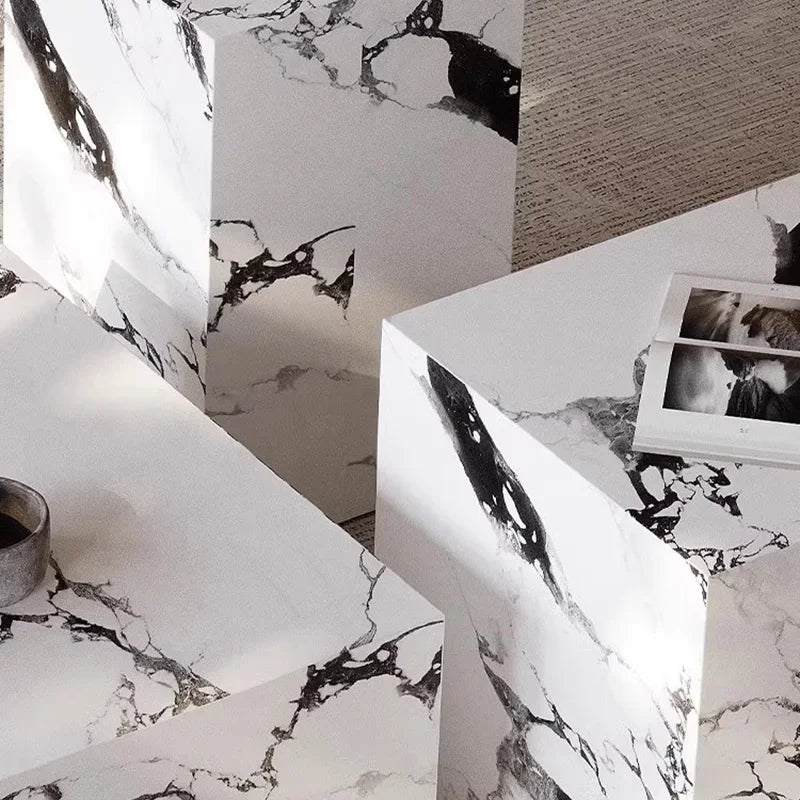 Marble Side Table Minimalist Modern — White | KIMLUD